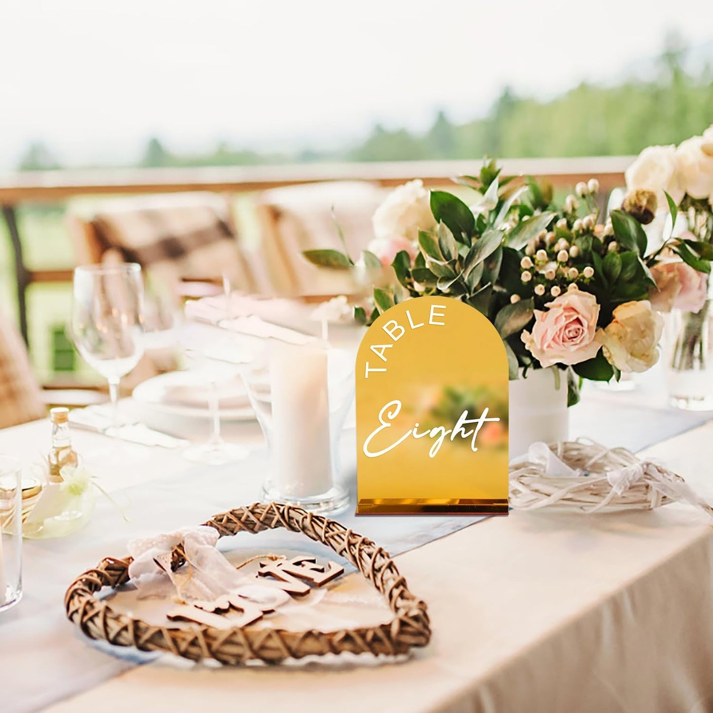 Gold Mirror Arch Wedding Table Numbers 1-10 with Stands, 5x7 Inch Acrylic Arch Sign with Holder for Wedding Reception Table Centerpiece Decoration(Gold Mirror)