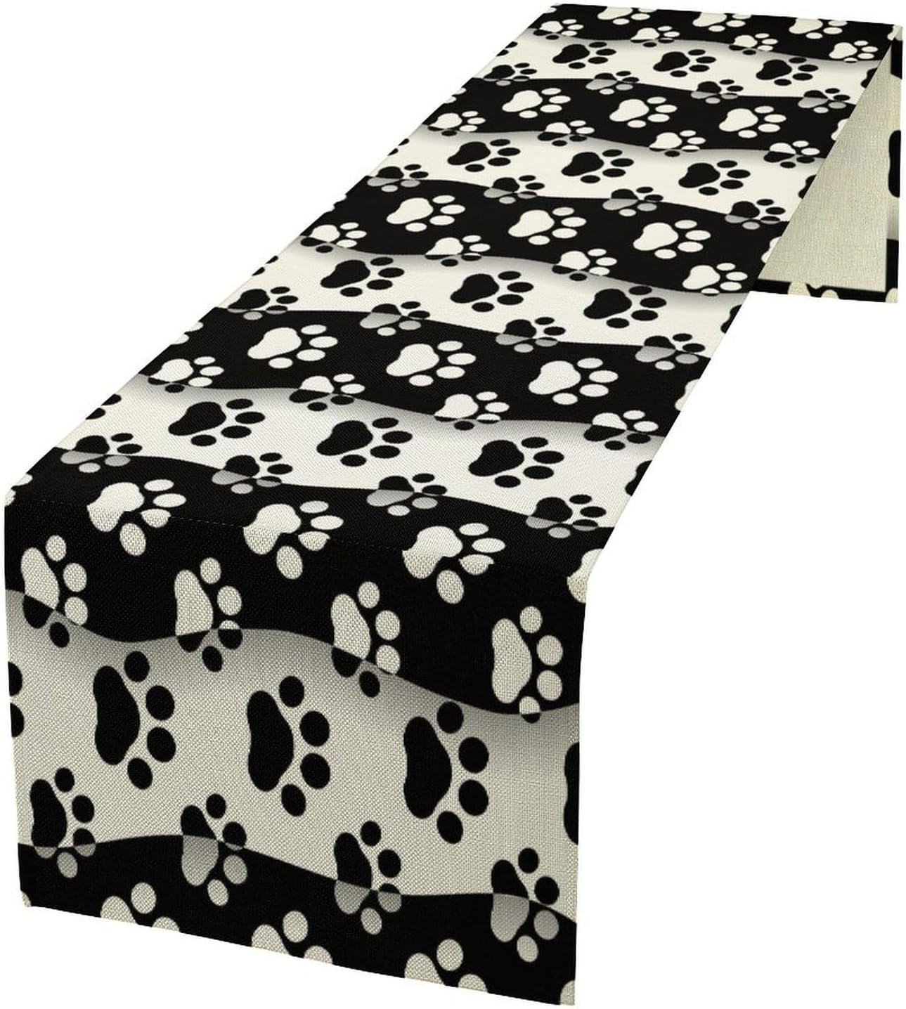 Dog Paw Table Runner,Kid Cute Animal Footprint Black White Theme Design Print Tablecloth Burlap for Hotel Indoors Outdoor Dining Room Kitchen Home Decor,W13X L108 in