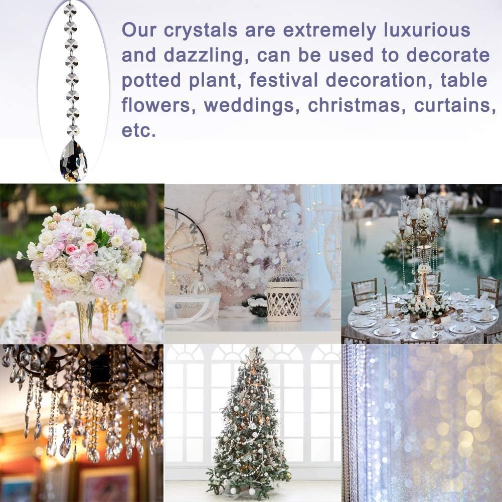Fushing Teardrop Crystal Strands, 1ft Hanging Crystal Beads Chain Garland, Chandelier Pendants Parts Glass Beads