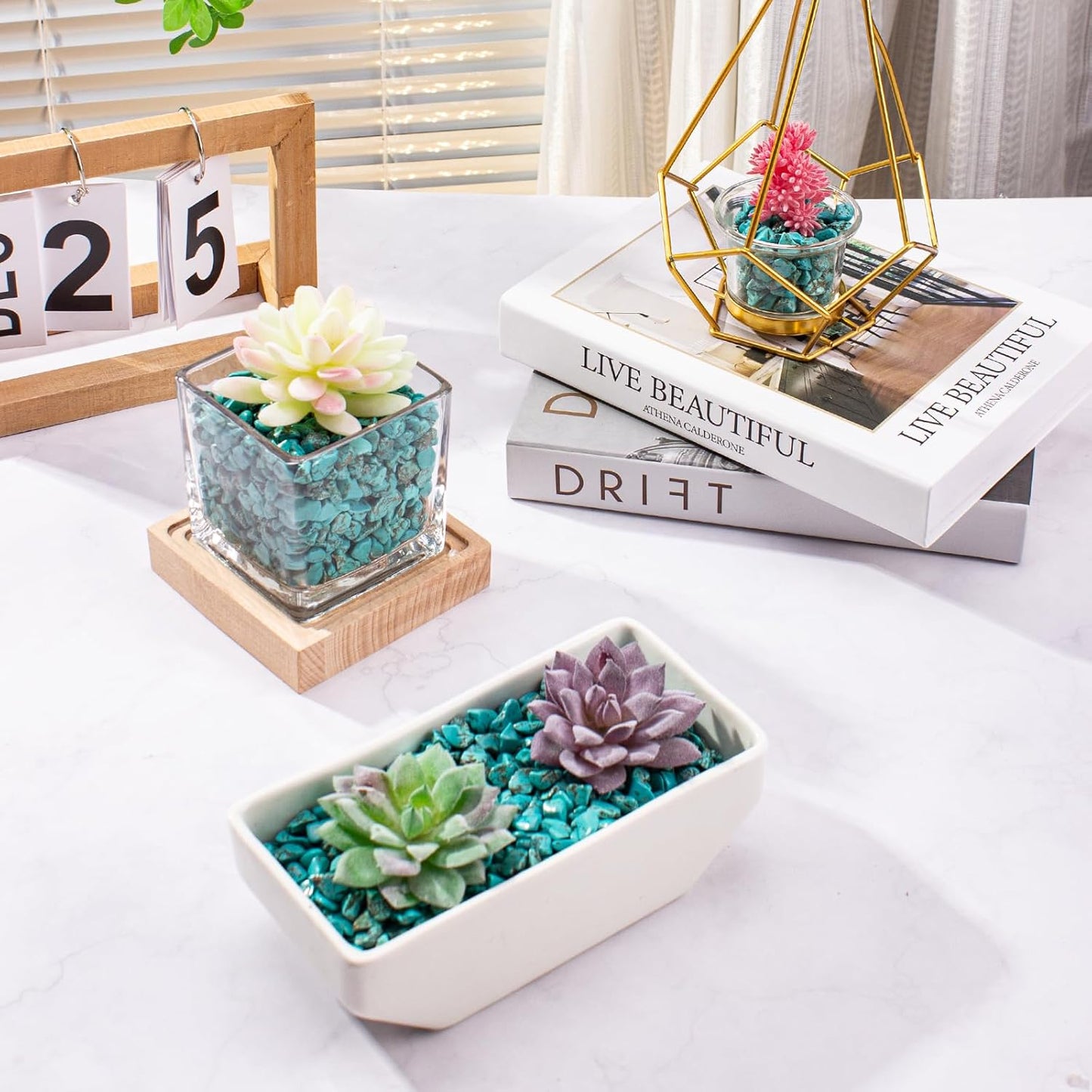 0.88 Lb Turquoise Aquarium Gravel Rocks Betta Fish Tank Pebbles, Polished Tumbled Crystals Stones Crushed Quartz Chips for Crafts, Fish Turtle Tank and Home Decoration