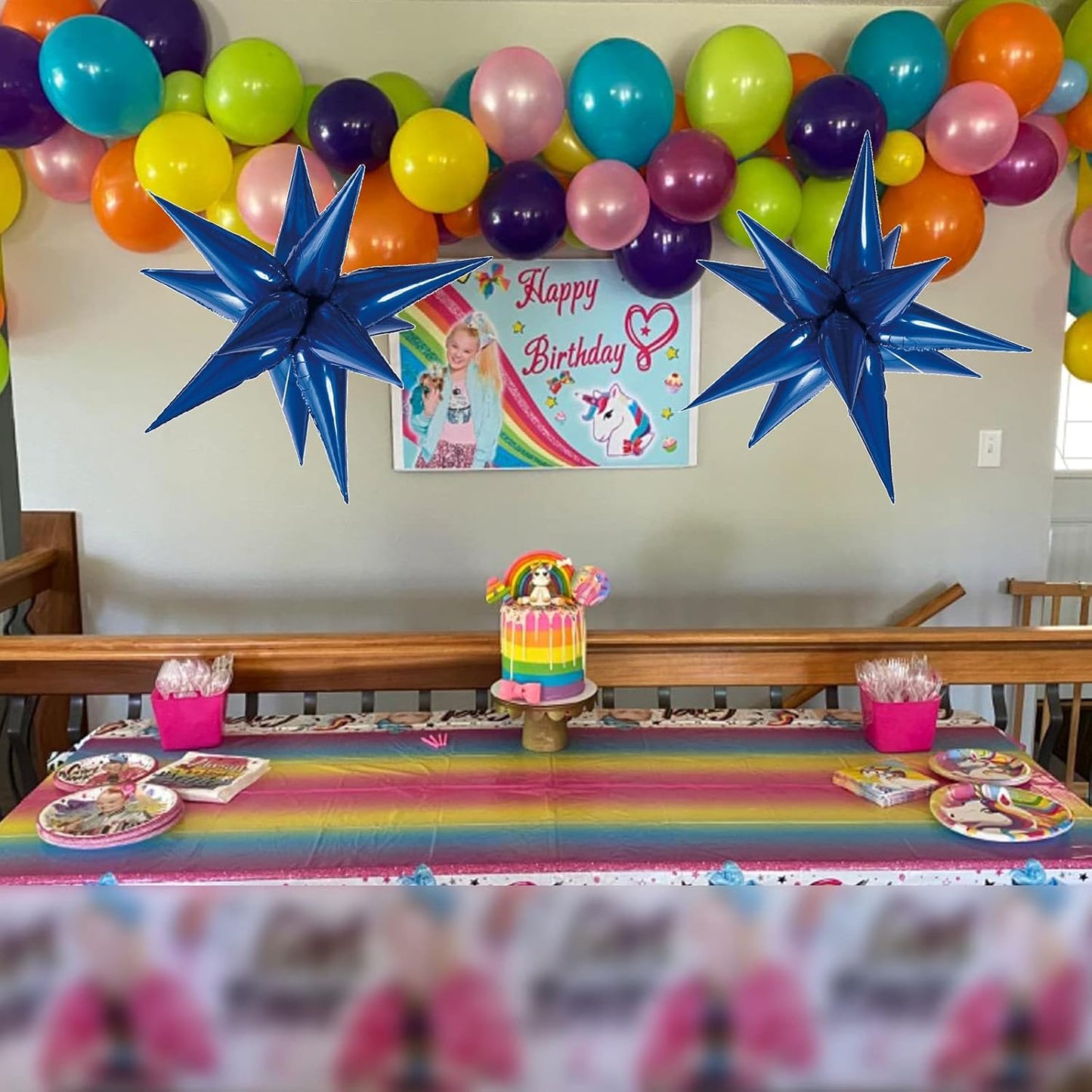 Tellpet Star Balloons Starburst Spike Shaped Balloon, 2pcs Large, Royal Blue