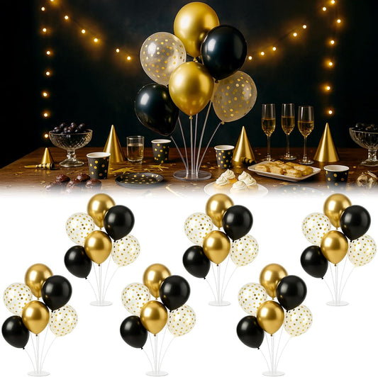 6pcs Balloon Stands Kit Table Centerpiece Table Decorations for Anniversary Birthday Wedding Graduation Retirement Party Decorations (Black Gold)