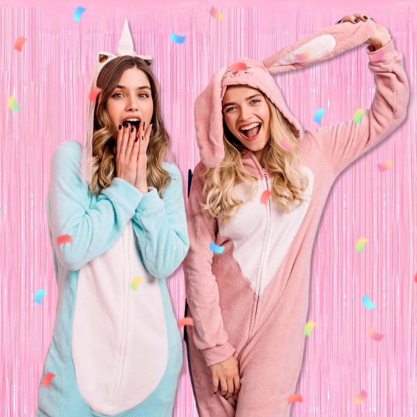 3 Pack Macaron Pink Foil Fringe Curtains Backdrop, 3.28 x 9.8 Ft Metallic Streamers Tinsel Curtains Background for Photo Booth, Birthday, Halloween, Christmas, New Year Party Decorations