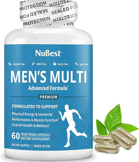 Multivitamin for Men with 38 Key Nutrients, B Complex, D3, A, C, Zinc, Magnesium, Calcium, Asian Ginseng, Ashwagandha, Turmeric for Bones, Muscle, Immunity | 60 Vegan Capsules | 1 Month Supply