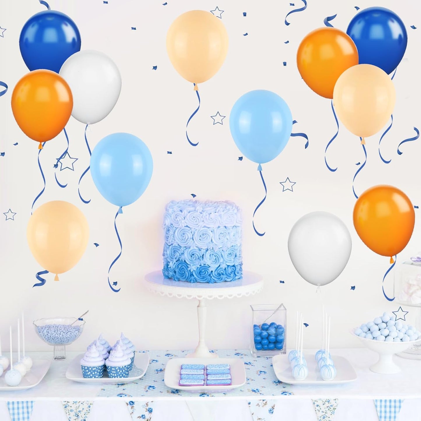 Orange and Blue Balloons, 12 Inch Orange White Blue Balloon Pastel Orange Royal Blue White Ballons with Ribbons for Birthday Baby Shower Graduation Engagement New Year Party Decorations