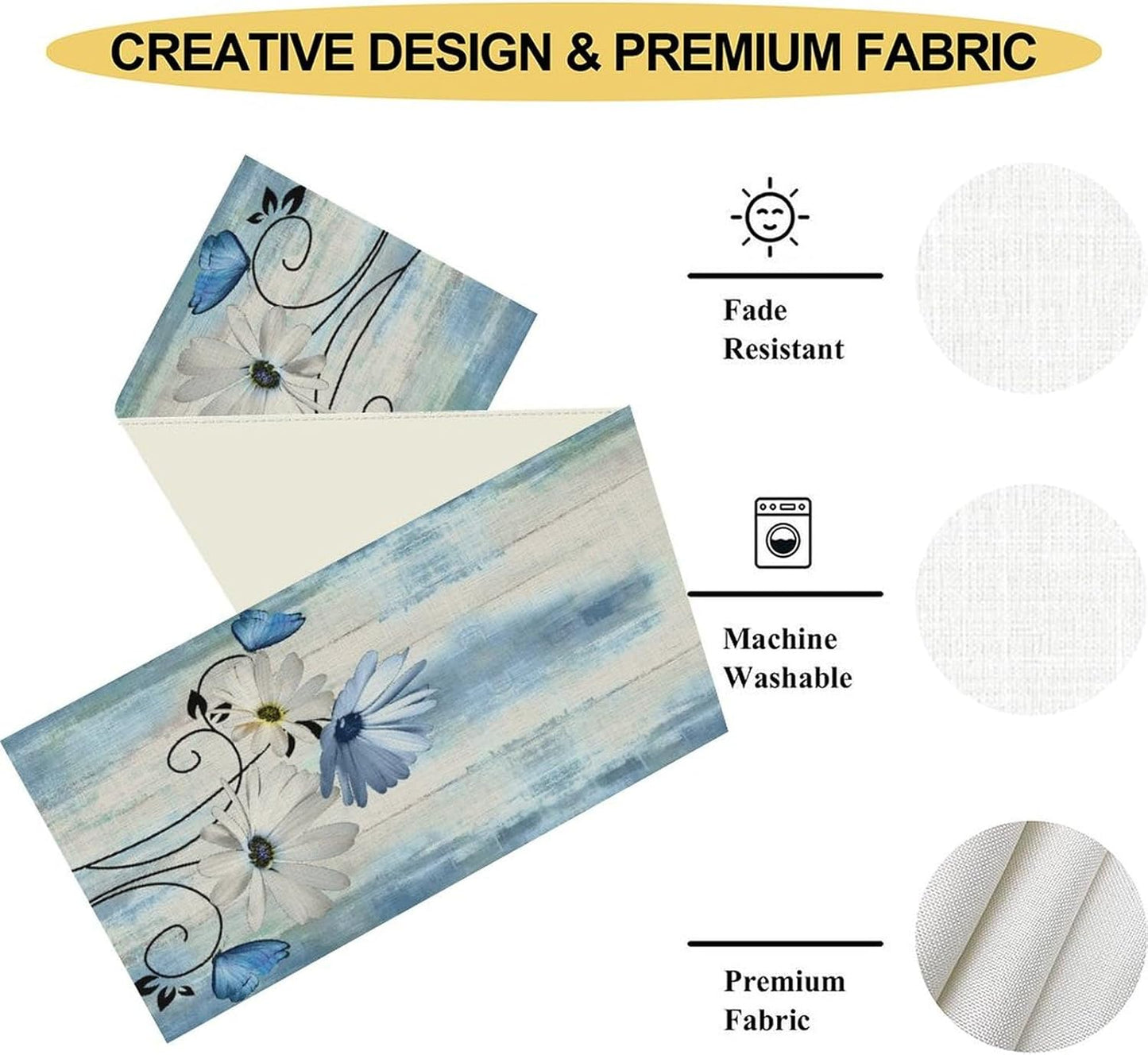 Spring Daisy Table Runner, Farmhouse Seasonal Summer Flower Retro Country Table Center Decor for Home Kitchen Dining Patio Holiday Party Indoor Outdoor Table Decorations, 13"x108" Inch