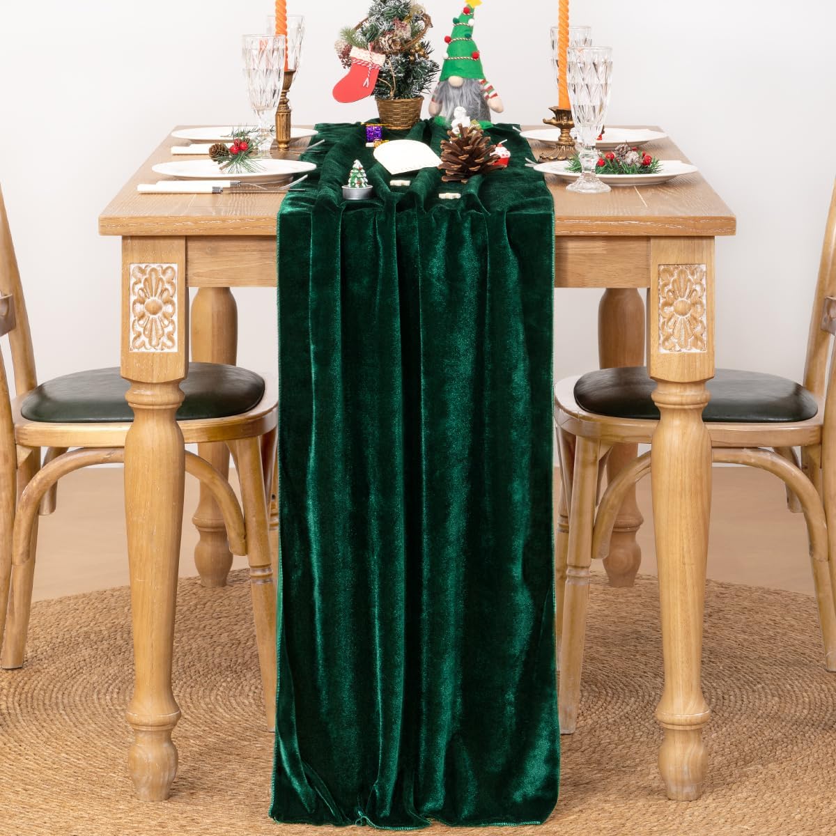 MLMC Emerald Green Velvet Table Runner 10ft Luxury Dark Green Velvet Fall Table Runner 20x120 Inches Glossy Wedding Table Runner for Bridal Shower Birthday Party Gathering Thanksgiving Christmas Decor