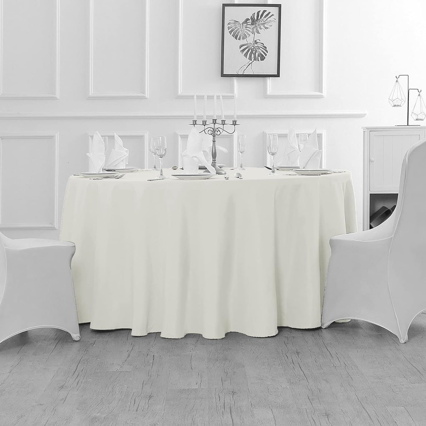 Fokitut 2 Pack Waterproof Round Tablecloth, 108 Inch, Stain Resistant and Wrinkle Polyester Table Cloth, Fabric Table Cover for Kitchen Dining, Wedding, Party, Holiday Dinner-Ivory