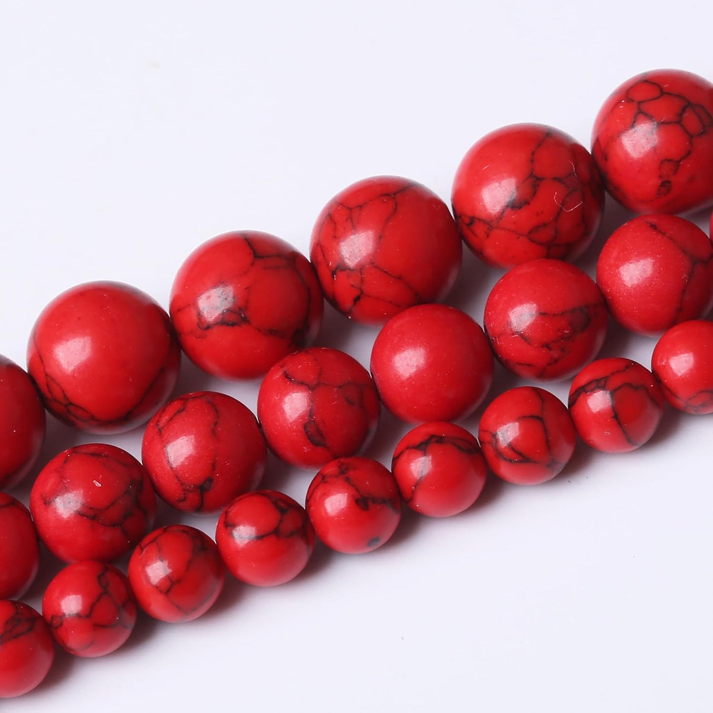 Natural Red Turquoise Stone Beads Gemstone Round Crystal Energy Jade Beads Stone Beads for Jewelry Making DIY Bracelet Necklace Jewelry Making 1 Strand 15.5inch 60PCS 6MM