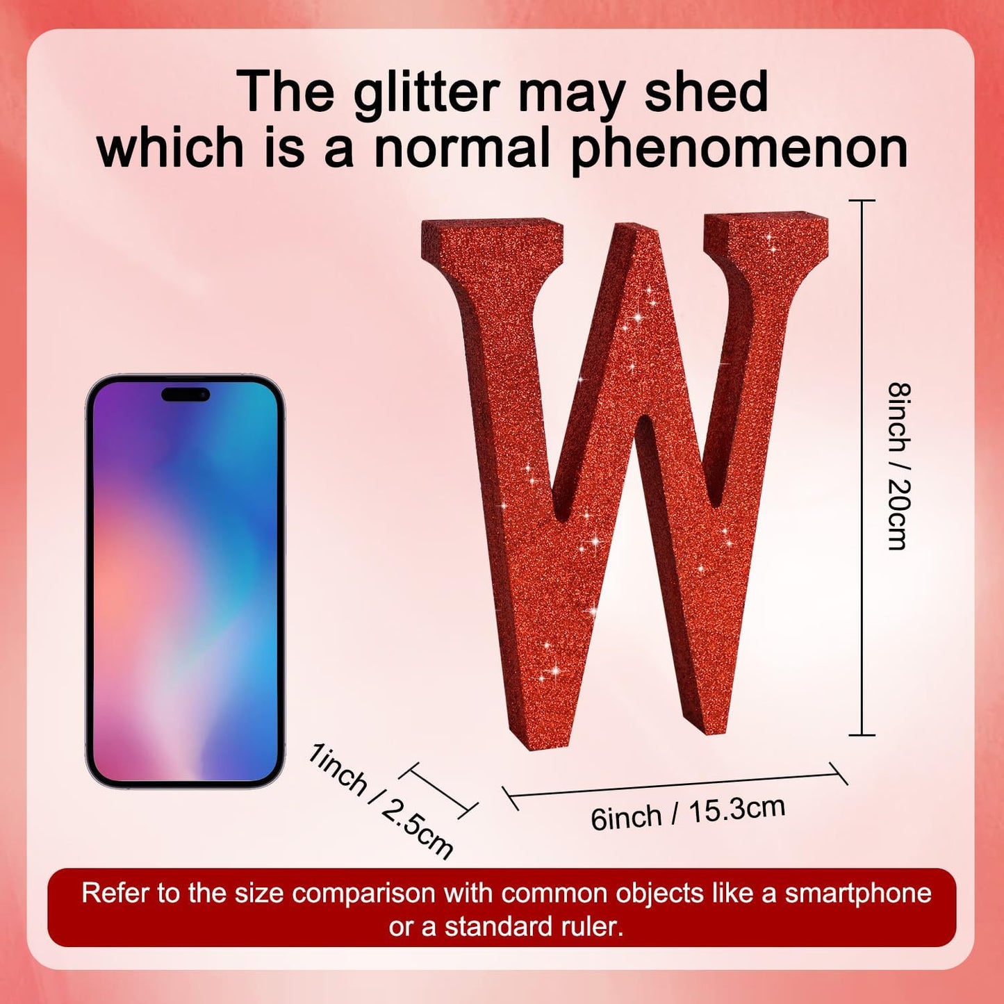 TONIFUL 8 Inch Red Glitter Letter W Table Centerpiece A-Z Red Birthday Party Decorations,Red Alphabet W for Birthday,Chrismas,Graduation,Bridal Shower,Wedding,Anniversary Party Supplies