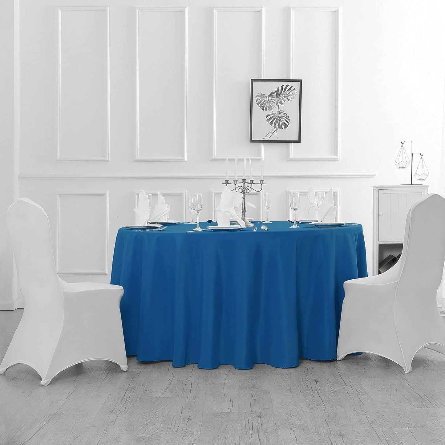 120 inch Round Tablecloth Washable Polyester Table Cloth Decorative Table Cover for Wedding Party Dining Banquet（120 inch, Mediterranean Blue）