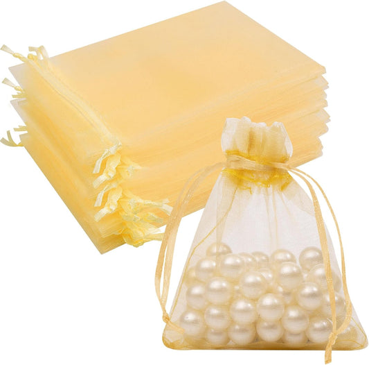 Organza Bags 3x4 Inch 50 Packs Small Mesh Gift Bags Drawstring Sachet Bags for Party Favor Wedding Baby Shower(Gold)