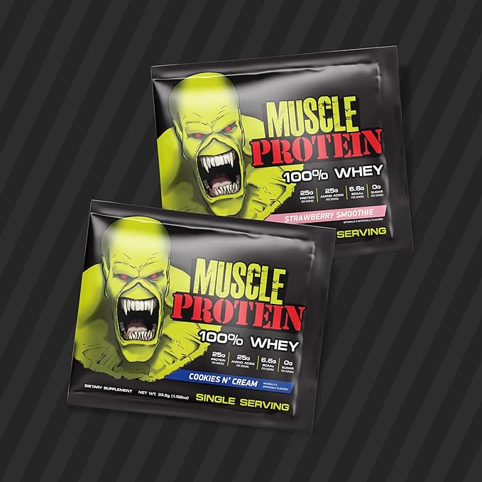 Whey Protein Powder Travel Single Serving Packs – Five Delicious Flavors, Cold Filtered for Maximum Absorption, 25g Protein, 6.6g BCAAs/Serving,0g Sugar-Perfect for Muscle Building & Recovery