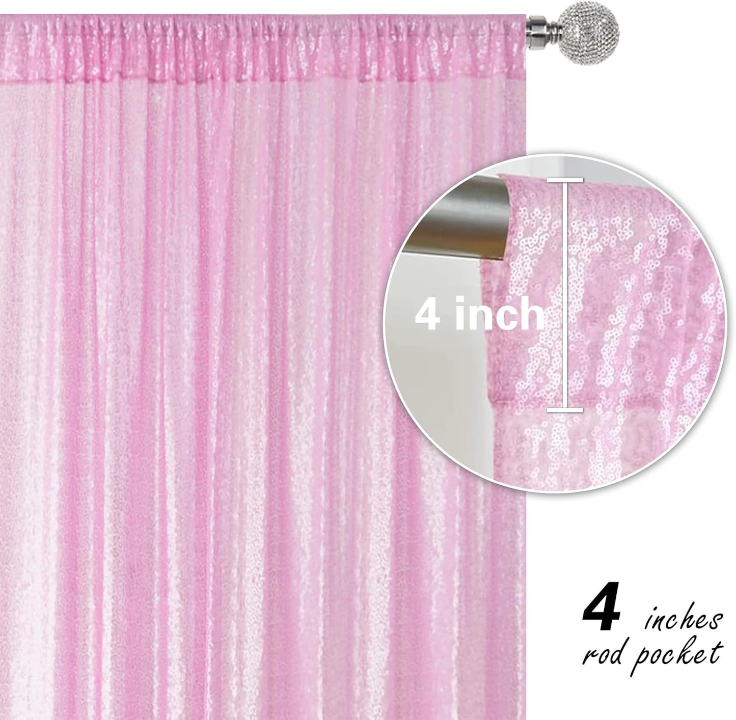Matte Pink Sequin Backdrop Curtain 2 Pieces 2FTx8FT Glitter Photography Backdrop for Party Wedding Birthday Christmas Decorations