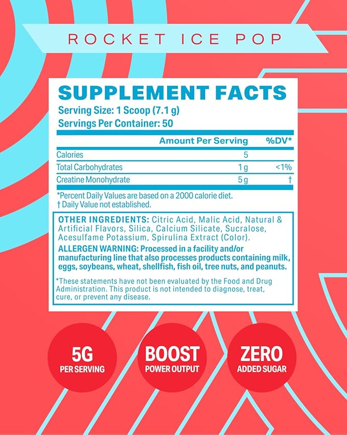 Podium Nutrition, Creatine Monohydrate, 50 Servings, Rocket Ice Pop, Boost Athletic Performance