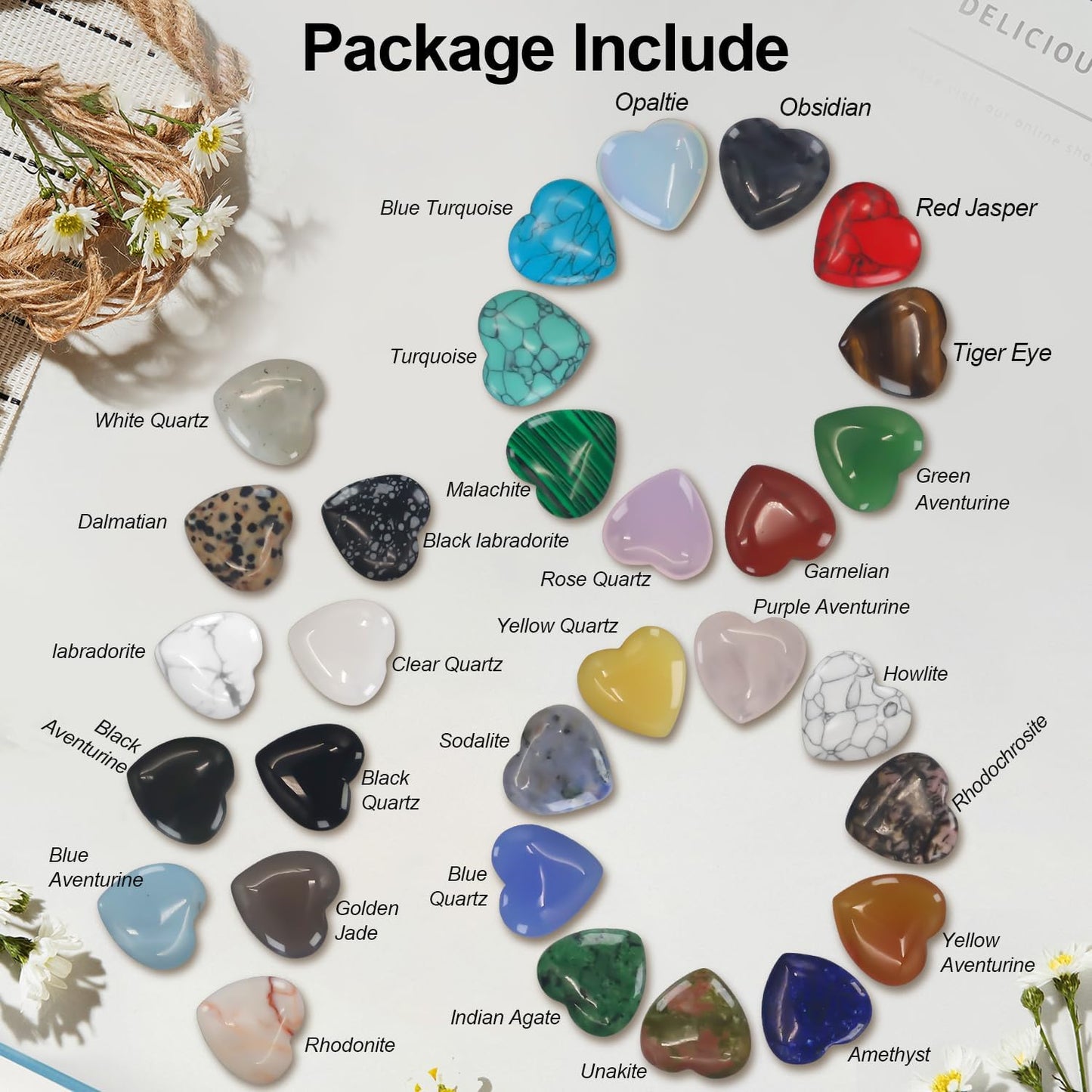 Healing Crystals,Virekm 30PCS Heart Healing Crystals Amethyst Heart Love Stones Set Palm Thumb Gemstones Chakra Reiki Balancing Gifts for Men Women (Colorful - 30 PCS)