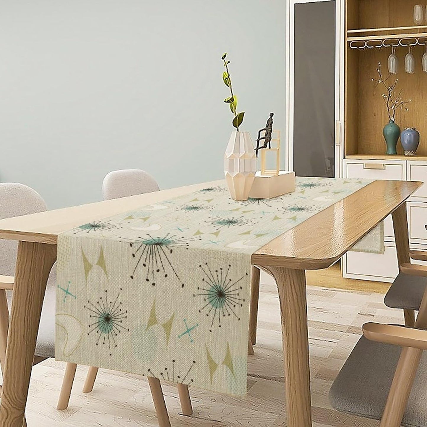 Mid Century Table Runner, Flag Retro Atomic Starburst 1950s Abstract Geometric Space Tabletop Decoration for Home Kitchen Restaurant Table Flag 13x60 Inch