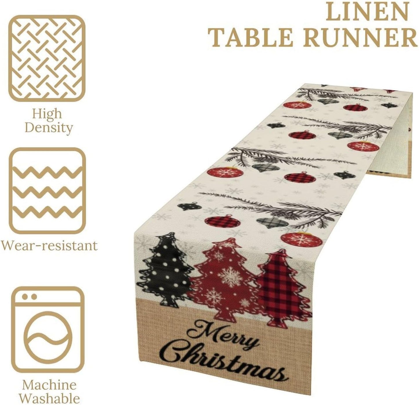 Merry Christmas Table Runner,Winter Xmas Holiday Kitchen Dining Table Decoration for Home Party Decor 13x70 Inch