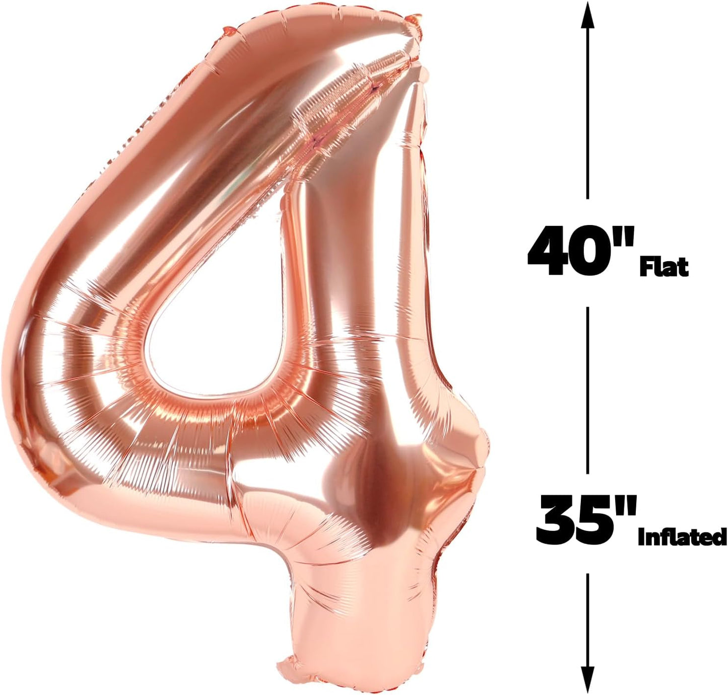 40 Inch Rose Gold Large Number 4 Balloons, Giant Foil Number Four 14 24 34 40 44 Balloons, Rose Gold Mylar Big Balloon for Anniversary Graduation Decorations