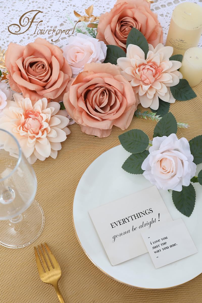 Floweroyal Artificial Flowers Fake Rose Flowers Dahlia with Stems for DIY Wedding Bridal Bouquets, Baby Shower, Floral Arrangement, Table Centerpieces, Home Decorations (Nude Color)