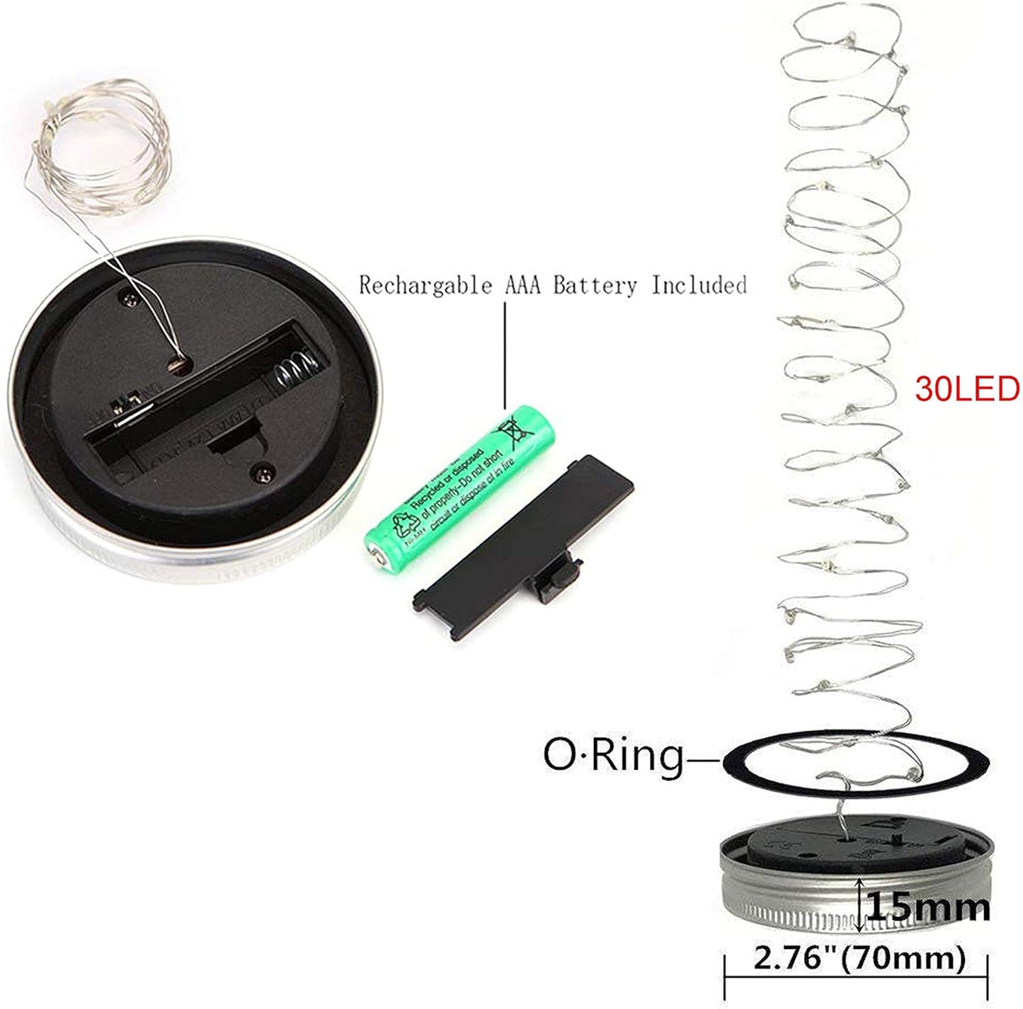 Solar Mason Jar Lights, 12 Pack 30 LED Waterproof Lid Light with Hangers (No Jar), Fairy Firefly Outdoor String Lights for Regular Mason Jar, Patio, Yard, Garden, Wedding Decoration (Warm White)