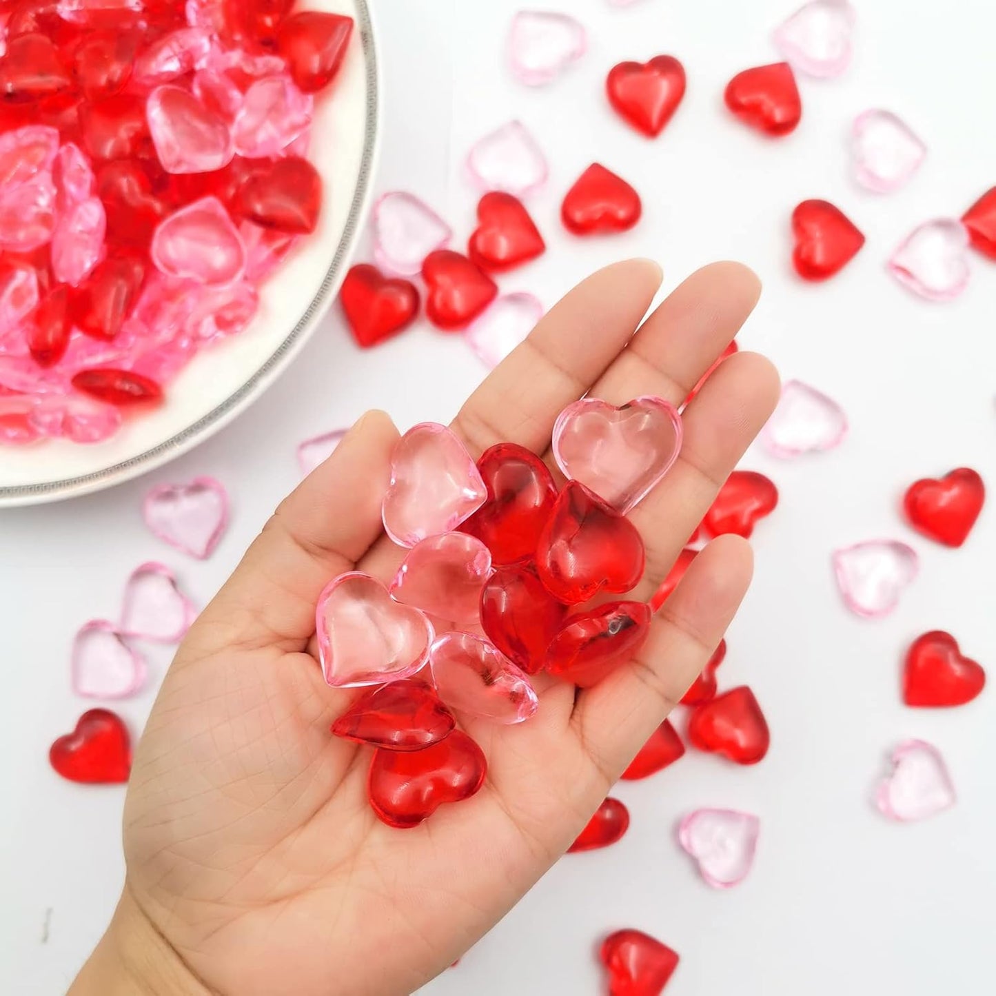 200pcs 3D Red Acrylic Heart 22 mm Acrylic Hearts Shaped Plastic Heart Vase Filler Table Decor Pink&Red