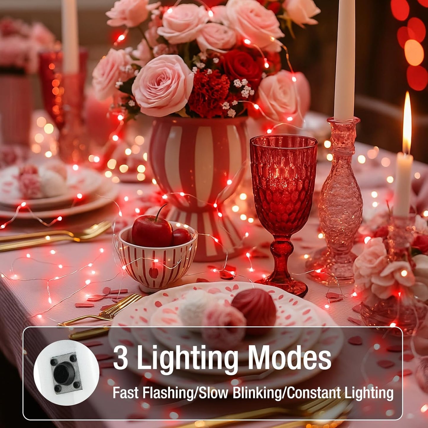 6 Pack Fairy Lights Battery Operated - 7ft 20 Led Twinkle Lights 3 Modes, Bulk Mini String Lights Waterproof for Mason Jars Vases DIY Party Wedding Decoration Christmas - Red