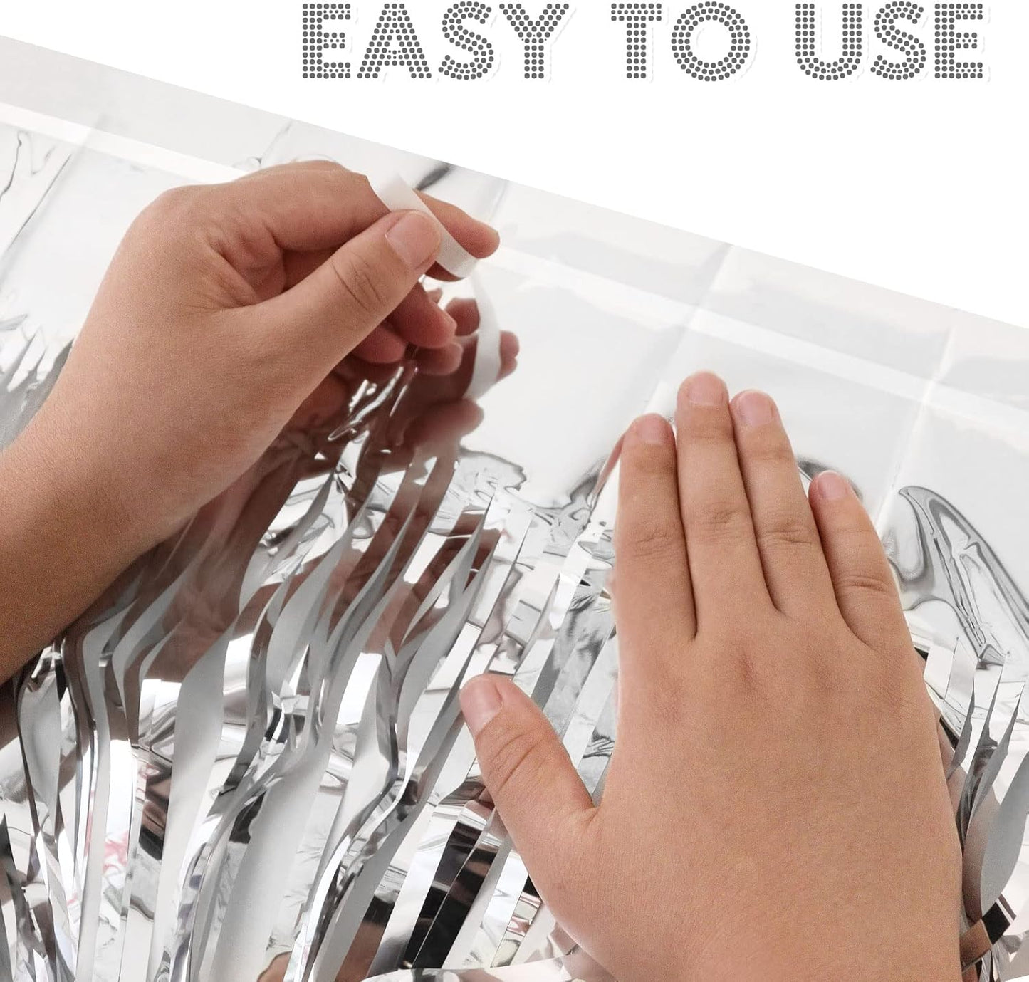 2 Pack Silver Fringe Curtains Foil Shiny Fringe Backdrop Tinsel Door Streamers Foil Curtains for Birthday Wedding Engagement Bridal Shower Celebration Party Decorations Large