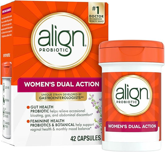 Align Probiotic, Women's Dual Action, Probiotics for Women, Multi-Strain Probiotic with Chaste Tree, Supports Feminine Health*, Relieves Occasional Bloating, Gas, Abdominal Discomfort*, 42 Capsules