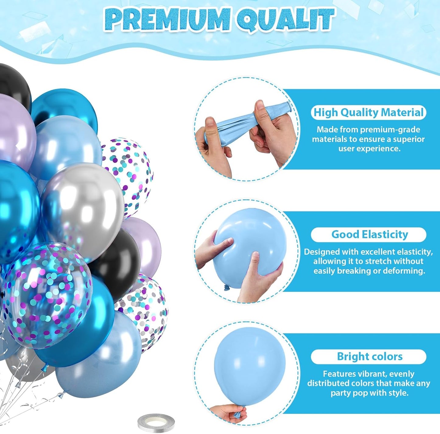 Blue Black Purple Balloons, 60pcs Outer Space Balloons, Metallic Preal Blue Black Silver Balloon Teal Purple Confetti Balloon For Birthday Baby Shower Space Theme Party Wedding Bachelorette Decoration