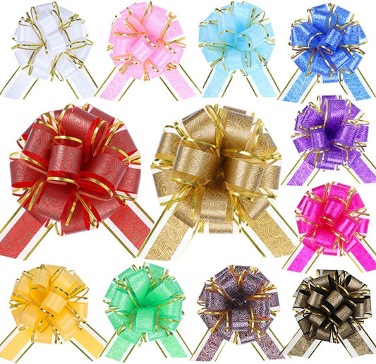 12 Pieces Rose Pull Bows,6 Inches Pull Bows for Gift Wrapping,Basket and Wedding Decoration,Holiday and Birthday Presents Wrapping Bows,Christmas Bows for Gift Wrapping