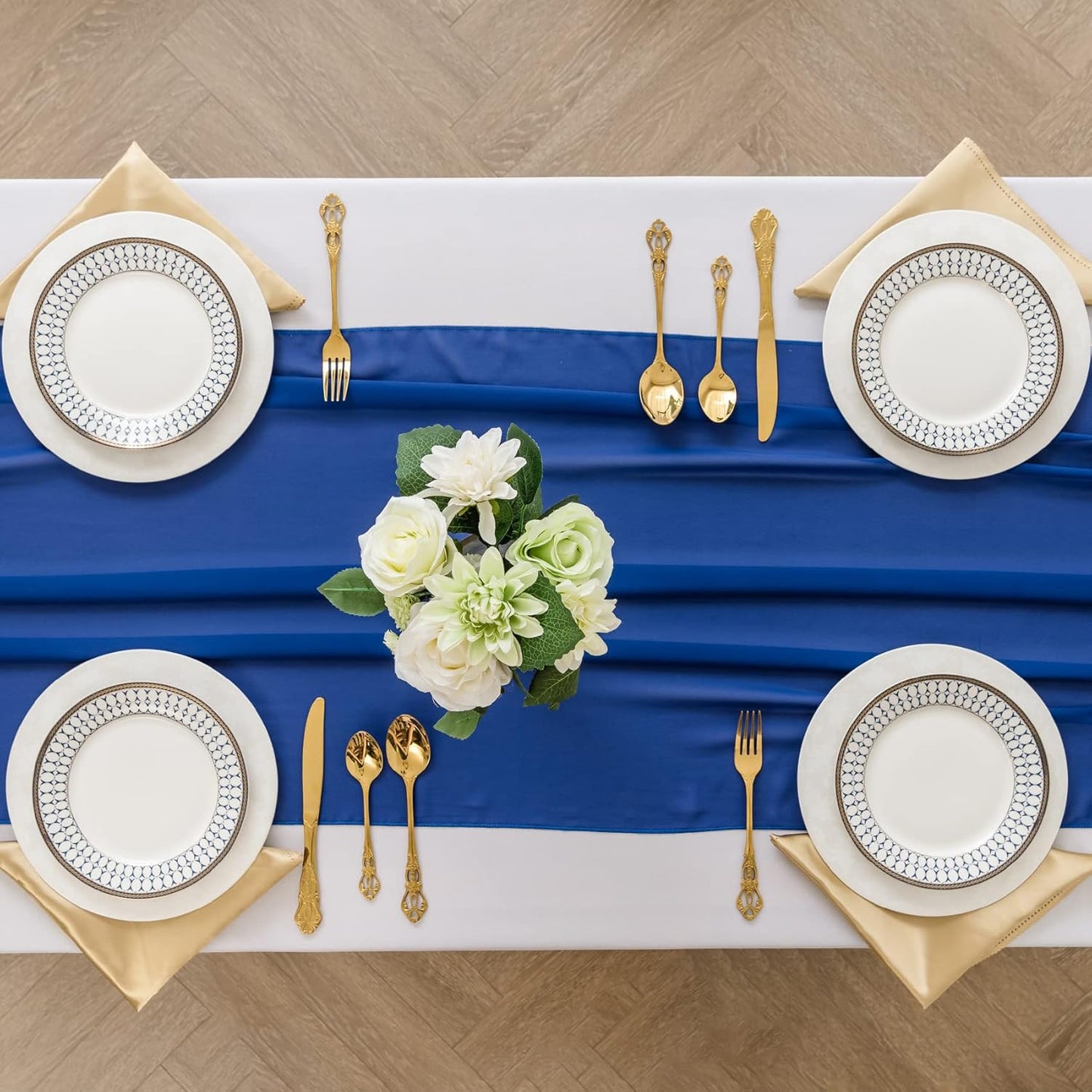 12Pack 9ft Chiffon Table Runner 14x108 Inch Sheer Romantic Table Runner for Wedding Birthday Party Bridal Shower Outdoor Decoration-Royal Blue