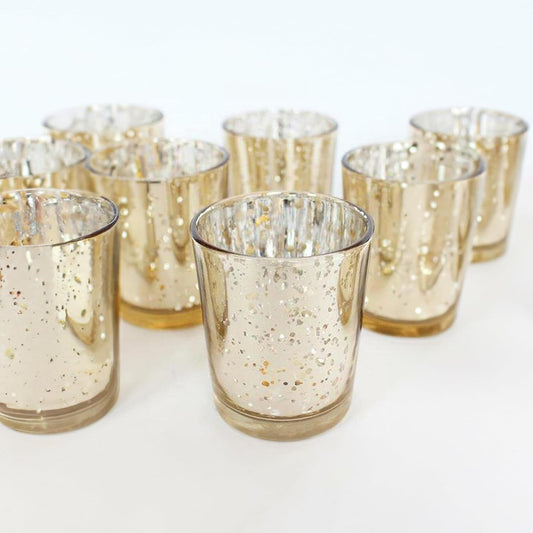 WGV Gold Speckled Tea Light Votive Candle Holder 2.2x2.75, Small Tiny Utility Cylinder Mercury Glass Vase, Home Accent Decor, 6 Pieces