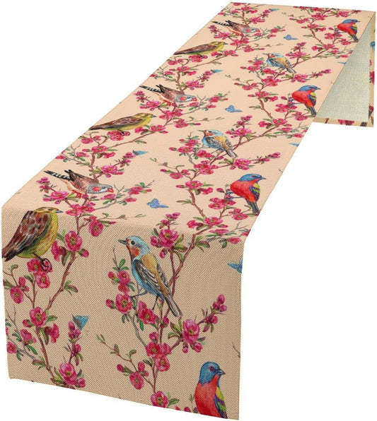 Floral Butterfly Table Runner Seasonal Spring Flower Bird Table Decoration Table Runner for Home Party Decoration 13x108 Inch