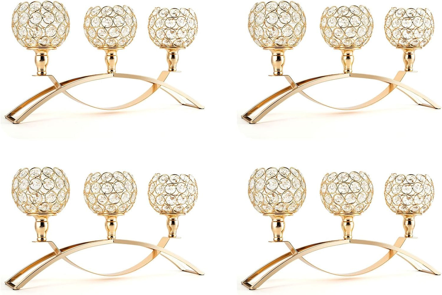 VINCIGANT 4Pcs Christmas Table Decoration Gold Bulk Decorative Tealight Candle Holder for Wedding,3-Candle Candelabras for Christmas Party Dinning Room Table Centerpiece,Gift Boxed for Thanksgiving