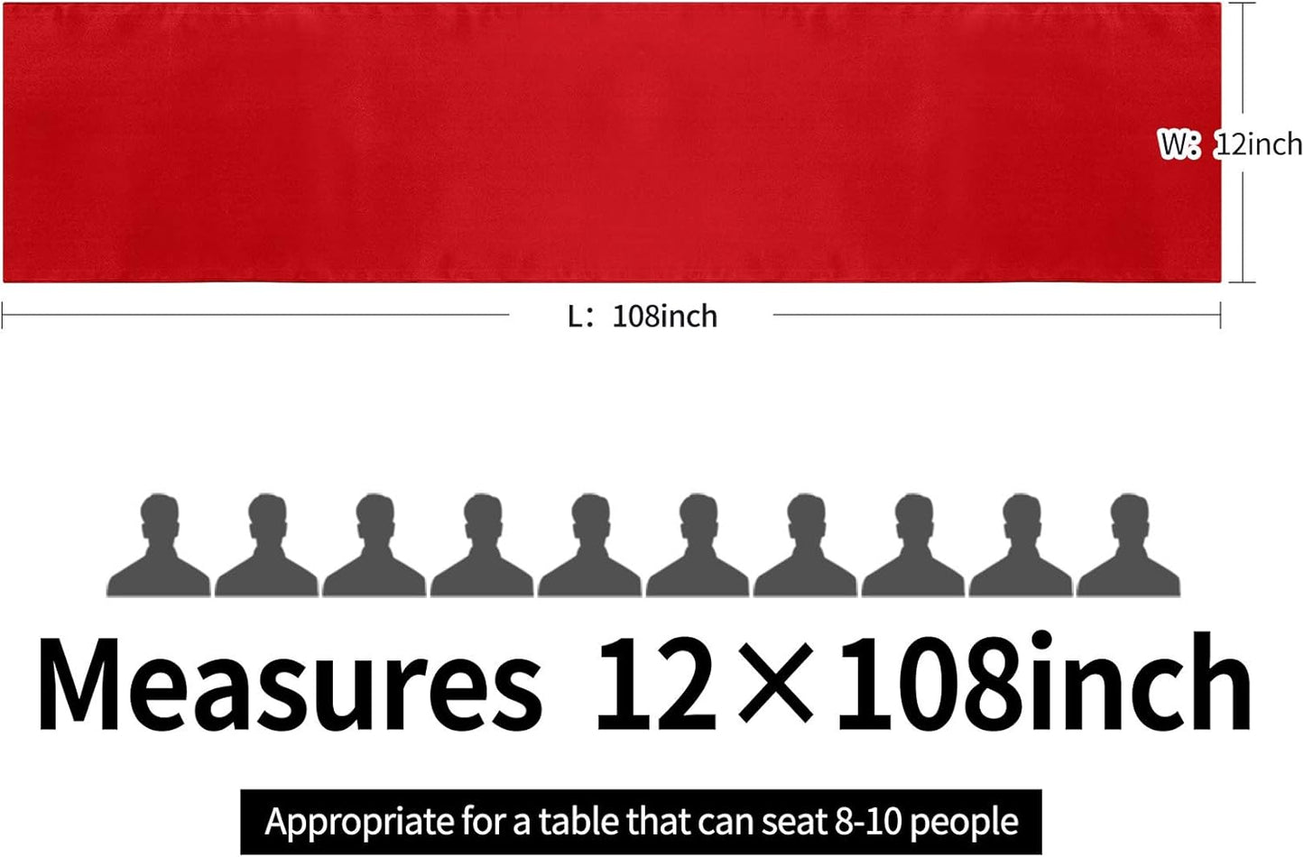 15-Pack Satin Table Runner Red 12 x 108 inches Long, Table Runners for Wedding, Birthday Parties, Banquets Decorations（15 Pack, 12x108 Inch, Red）