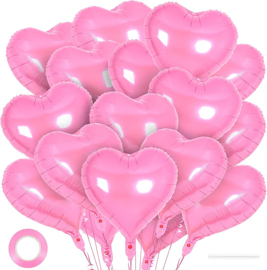 24 Pcs Pink Heart Balloons,18 inch Heart Shape Foil Balloons Love Balloons Valentine Balloons for Birthday Party Wedding Engagement Party Baby Shower Valentine Day Decorations (Pink)