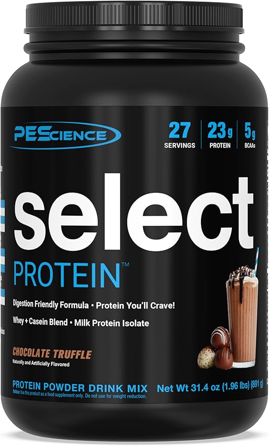 PEScience Select Protein Powder, Whey and Casein Blend, Clean Protein Powder for Women and Men, Low Calorie, Low Carb, Keto Friendly, Gluten Free, Chocolate Truffle, 27 Servings