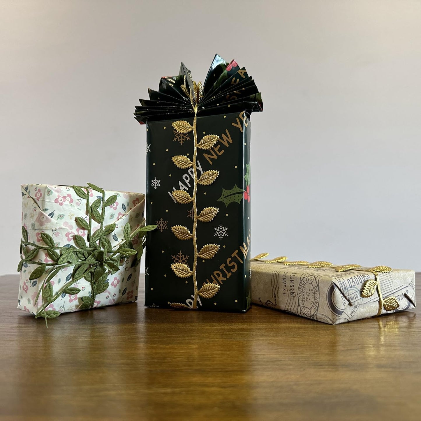 BASOKAN Silver Leaves Leaf Ribbon Trim Rope - 20 Yards - for Garland DIY Crafts and Party Wedding Home Decorations