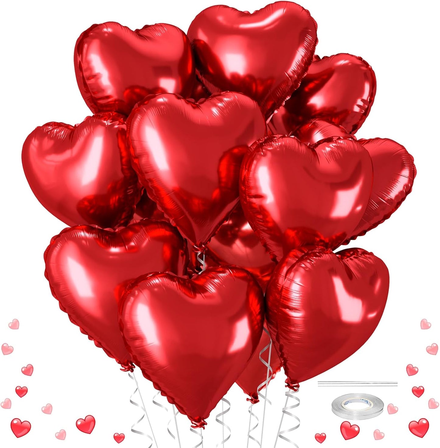 12 Pcs Heart Balloons, 18 inch Red Heart Shaped Balloons, Big Foil Helium Balloon, Love Foil Balloon for Wedding Baby Shower Anniversary Backdrop Valentine Party Decorations