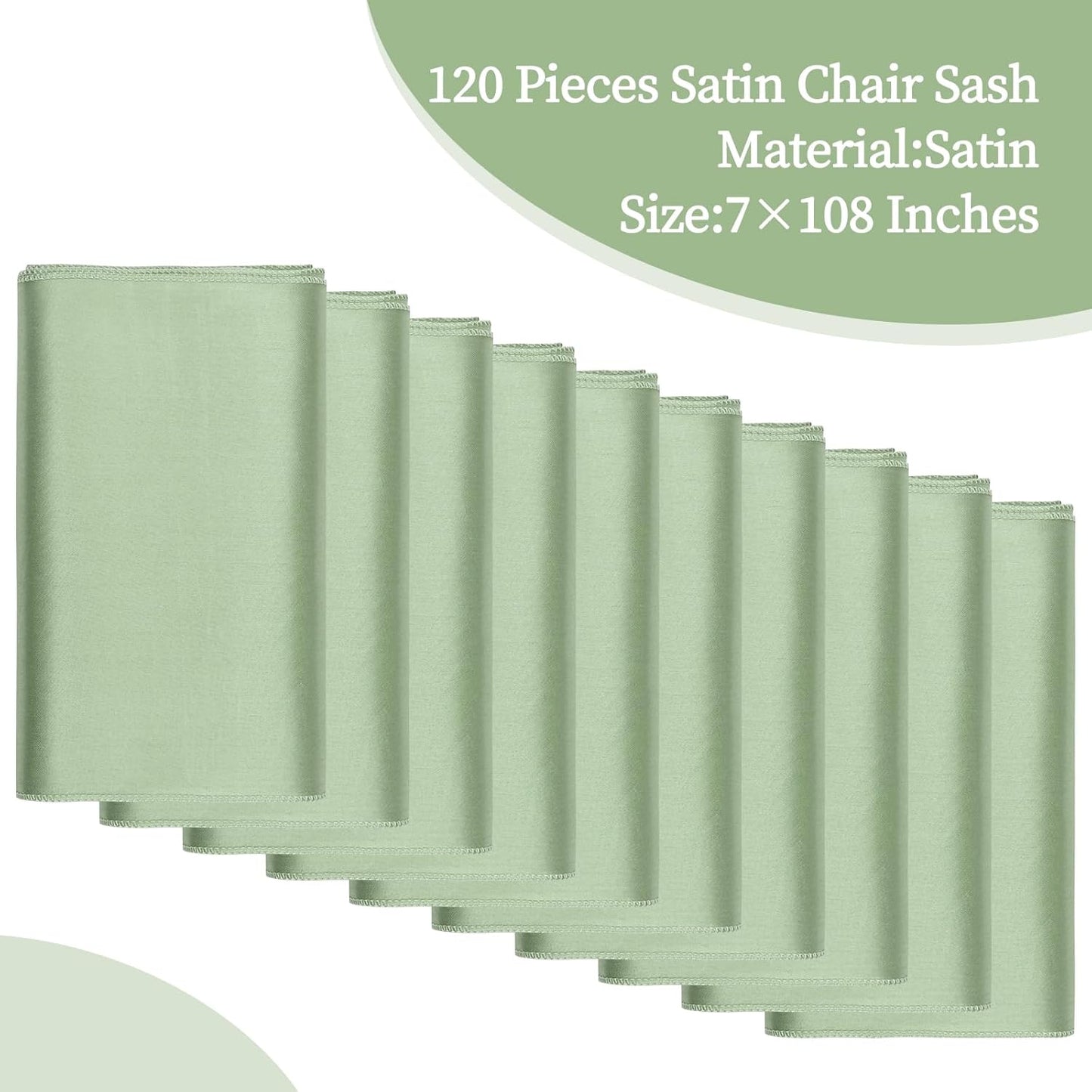 fani 120 PCS Sage Green Satin Chair Sashes Bows Universal Chair Cover for Wedding Reception Restaurant Event Decoration Banquet,Party,Hotel Event Decorations (7 x 108 inch)