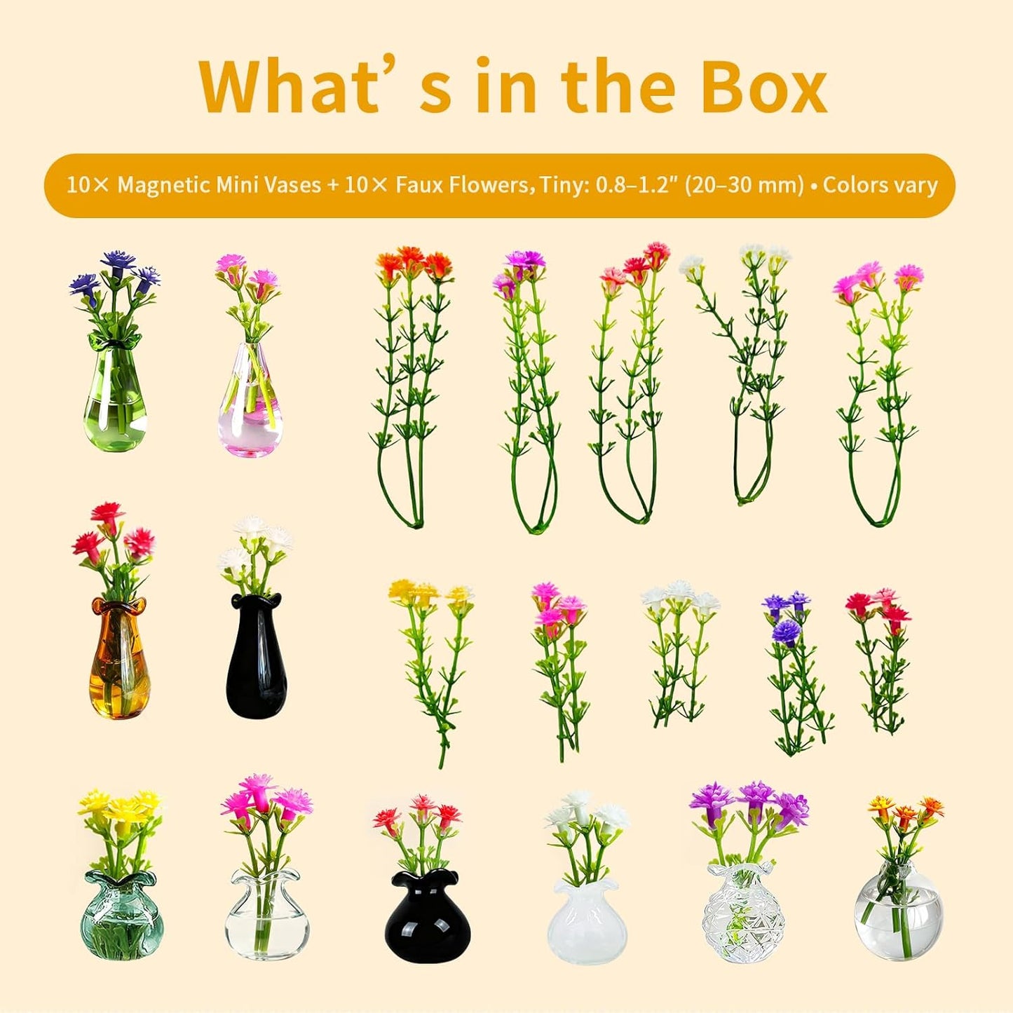 Magnetic Bud Vase Set – Mini Ceramic & Glass Vases with Strong Magnet for Fridge & Whiteboard – Decorative Small Flower Vases for Kitchen, Home or Office Décor for Women (Glass)