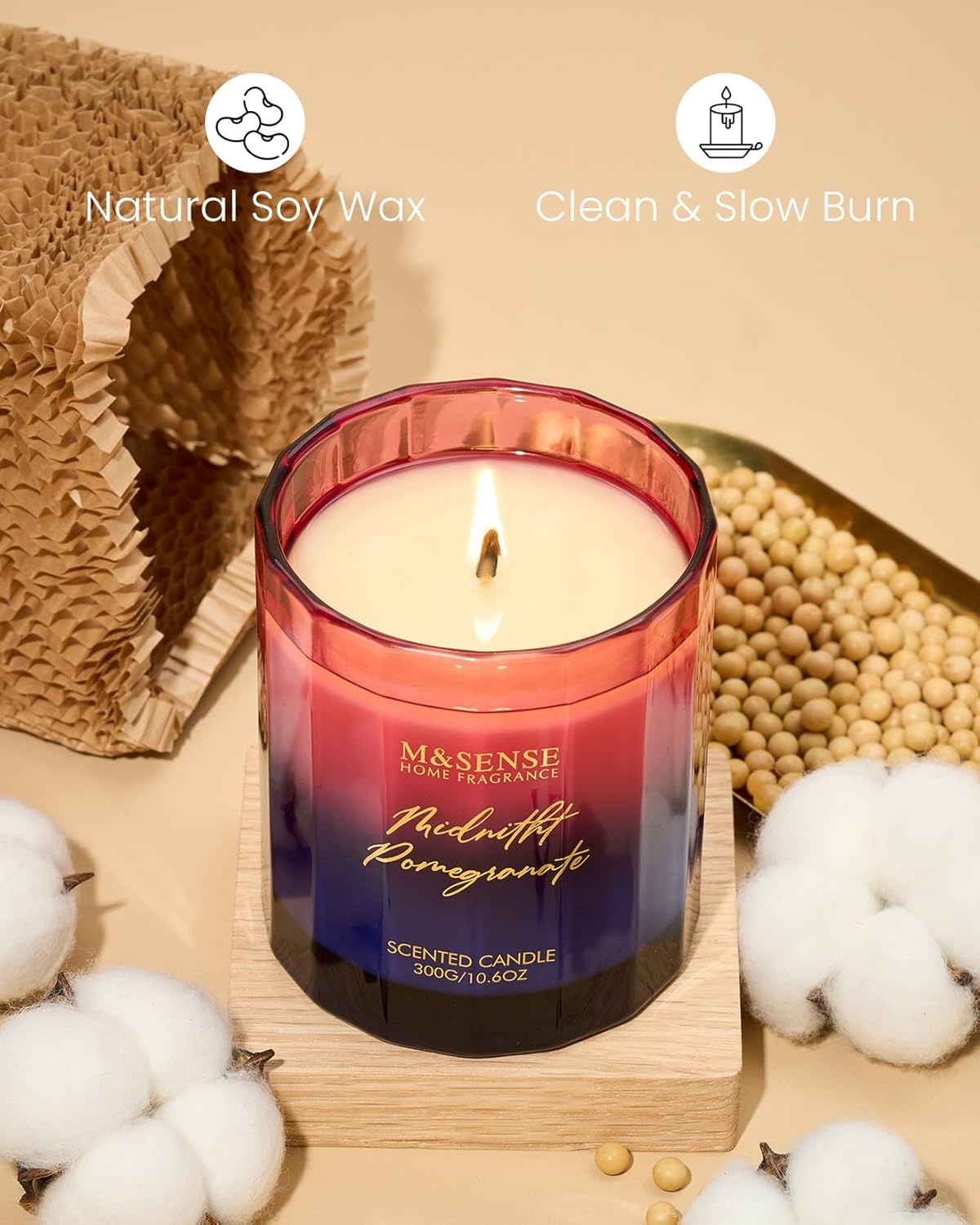 M&SENSE Midnight Pomegranate Scented Candles, 10.6oz 60 Hours Natural Soy Wax Long Burning Aromatherapy Candle for Meditation Relaxing Home Decor for Women Men