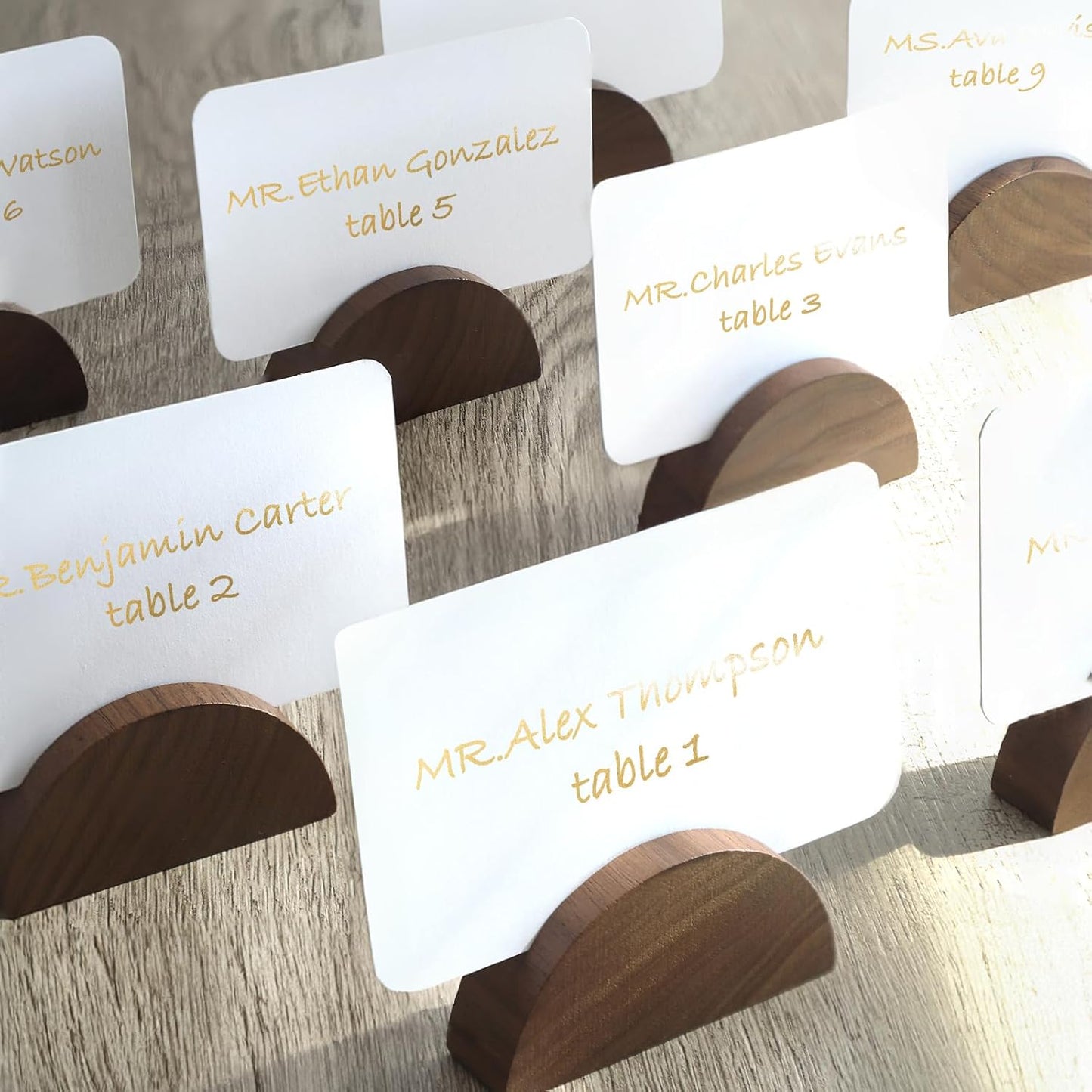 UNIQOOO 10 Set 2" Arch Walnut Wood Stand with Cards |1.2mm Slot, for Name Cards, Place Card Holder, Photo Display Stand | for Event Decor, Retail Shop, Cafe Restaurant Menu, Business Card, Name Tag