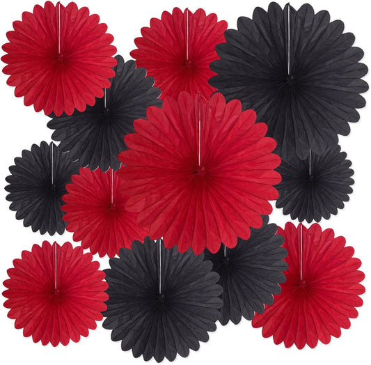20 Pcs Black Red Hanging Paper Fan, Hanging Honeycomb Round Paper Fans for Weddings, Birthdays, Christmas, Baby Showers, Classroom, Events Ceiling Party Supplies Decorations