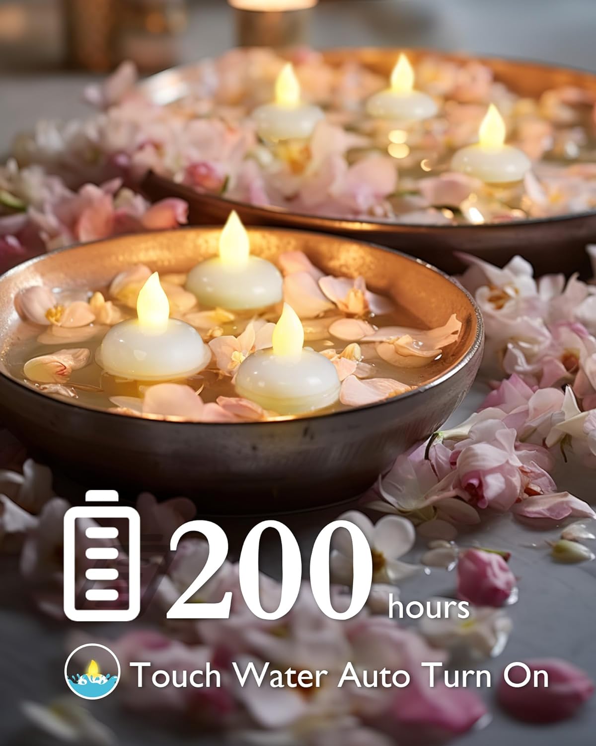 Homemory 200 Hours 24 Pack Flameless Floating Candles, Warm White Led Flickering Tealight Candles in Bulk, Decor for Wedding, Party, Centerpiece, Pool, Christmas