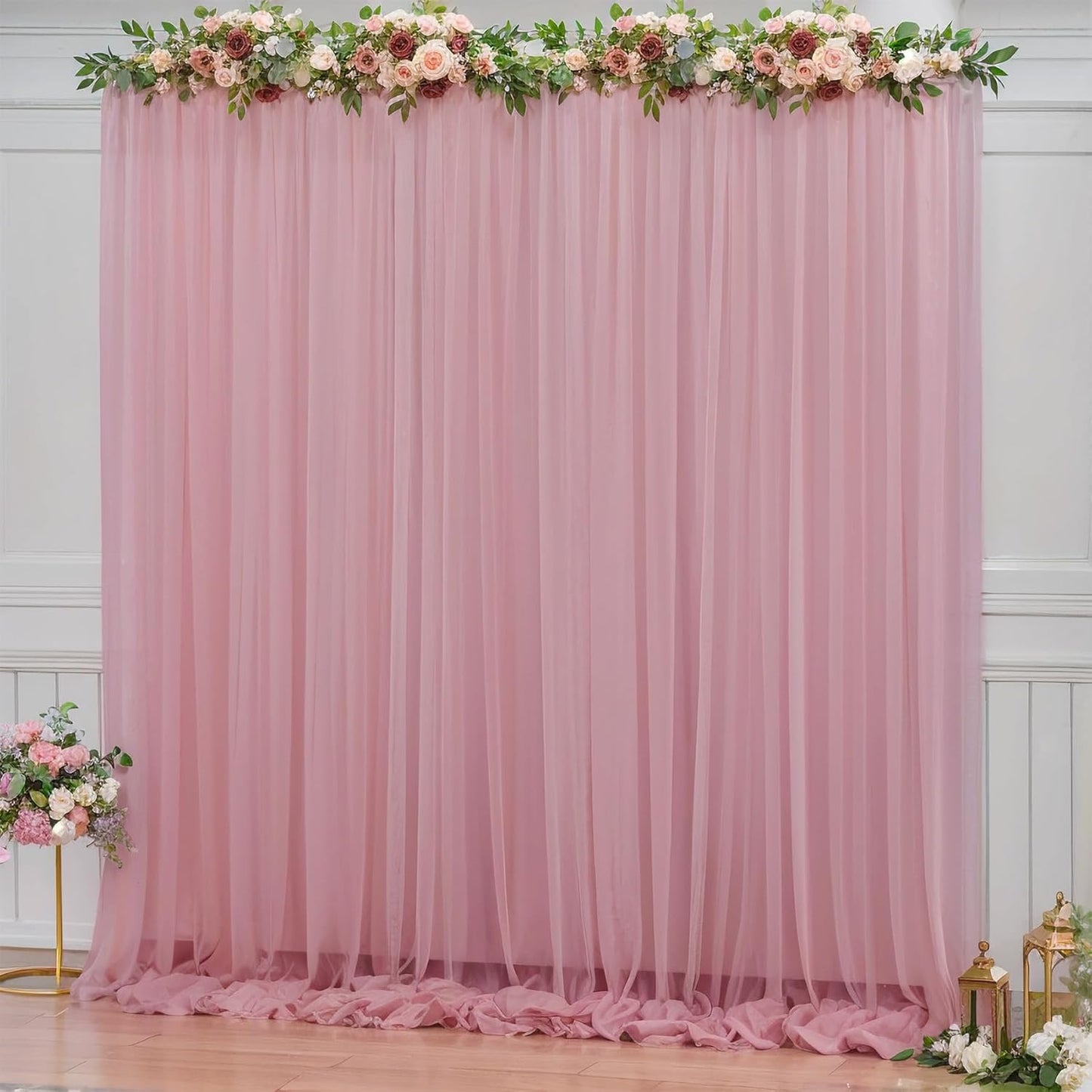 10x10ft Dusty Rose Tulle Backdrop Curtain for Parites, Sheer Backdrop Curtains for Wedding Baby Shower Birthday Party Photo Shoot Decorations