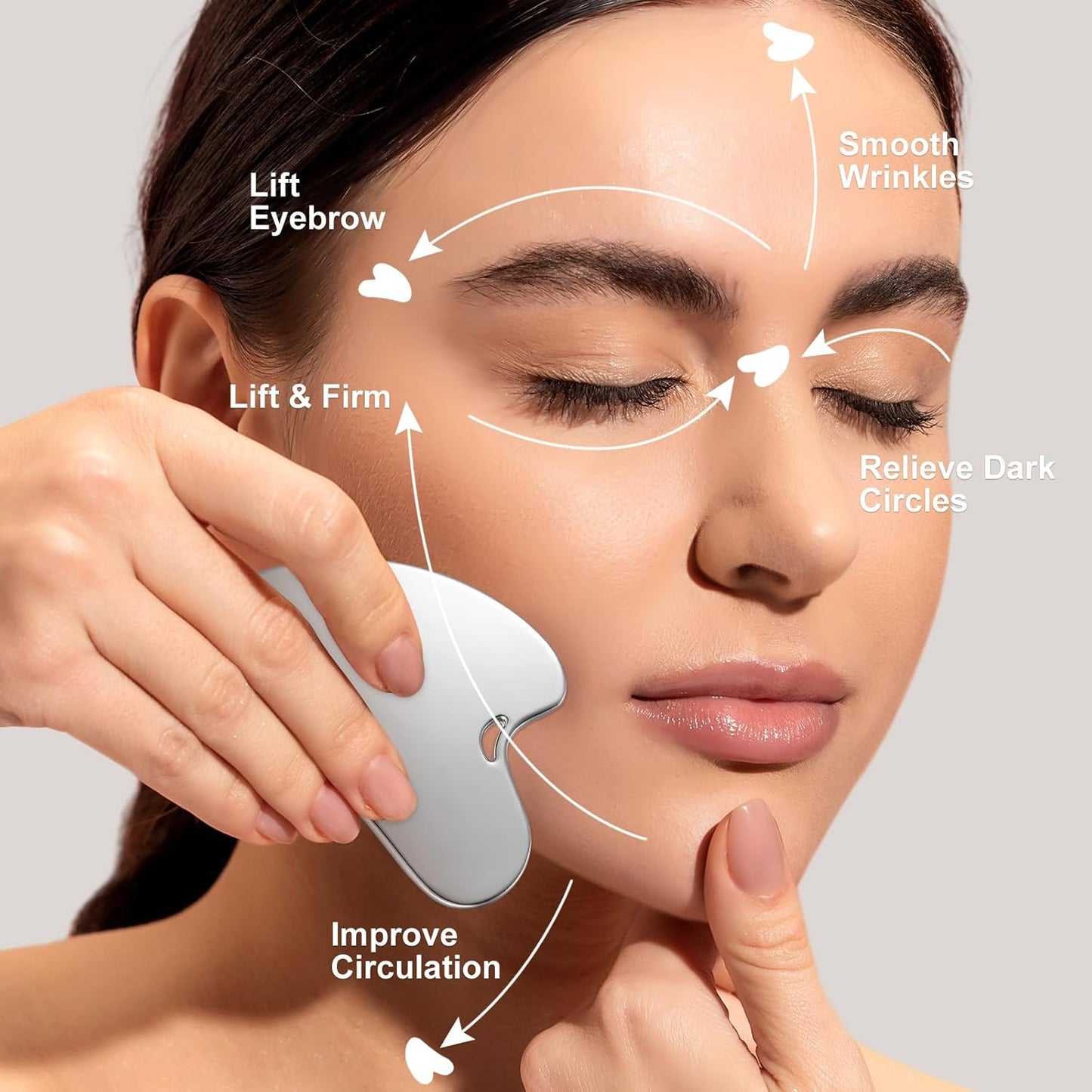 rosenice Gua Sha Facial Tools Guasha Tool Gua Sha Jade Stone for Face Skincare Facial Body Acupuncture Relieve Muscle Tensions Reduce Puffiness Festive Gifts (Matte Silver)