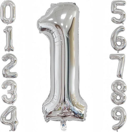 Silver 1 Balloon,40 Inch Number 1 Balloon,1st Birthday Balloon Decorations Helium Silver 1 Balloon Number for Birthday Party Decorations
