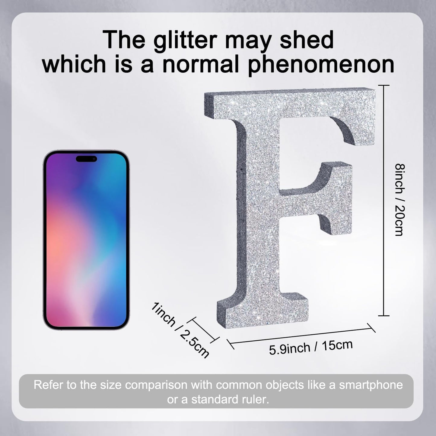 TONIFUL 8 Inch Silver Glitter Letter F Table Centerpiece A-Z Silver Birthday Party Decorations,Silver Alphabet F for Birthday,Chrismas,Graduation,Bridal Shower,Wedding,Anniversary Party Supplies